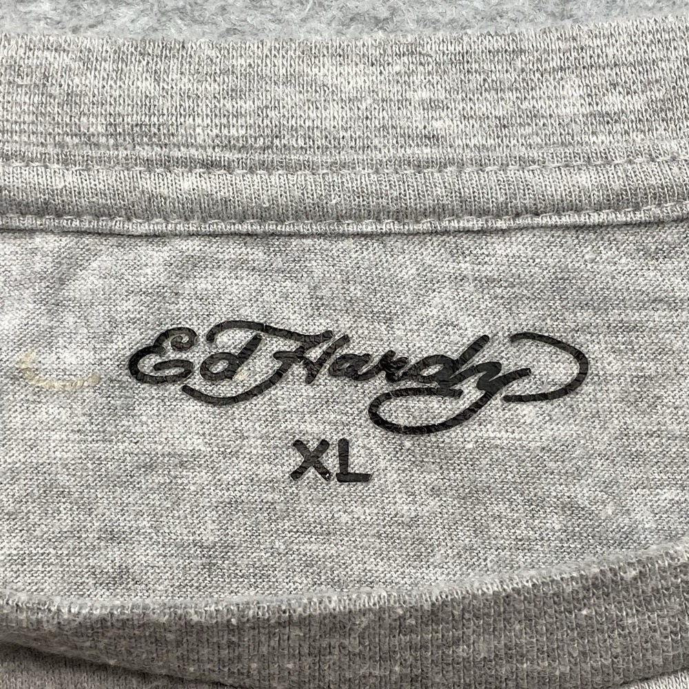 Y2K Ed Hardy Grey Crop Top Women's Sz XL Graphic Double Sided Snake And Skull - Picture 4 of 8